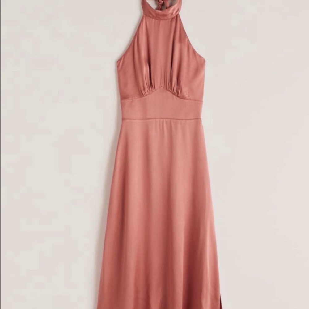 Abercrombie pink satin midi halter dress